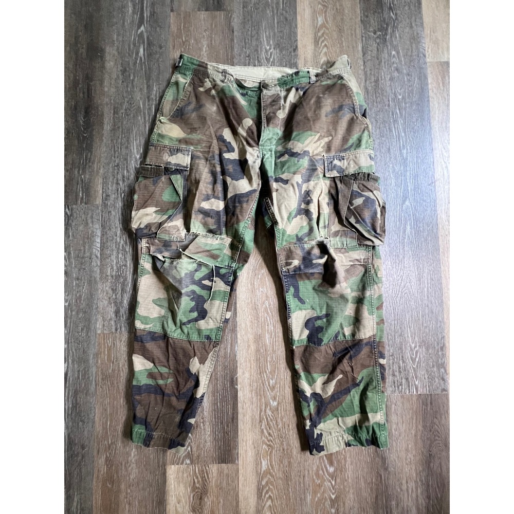 Military Cargo Pants Mens 34x28 Green Woodland Camo Ripstop Distressed Utility